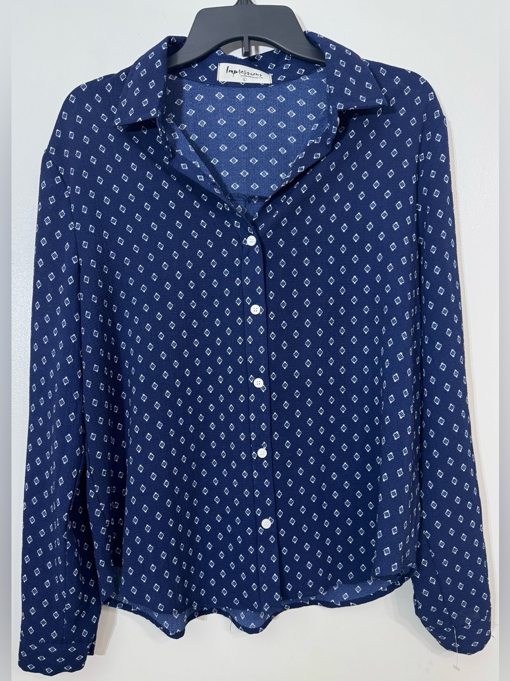 Impressions Navy Diamond Print Button-Down Shirt